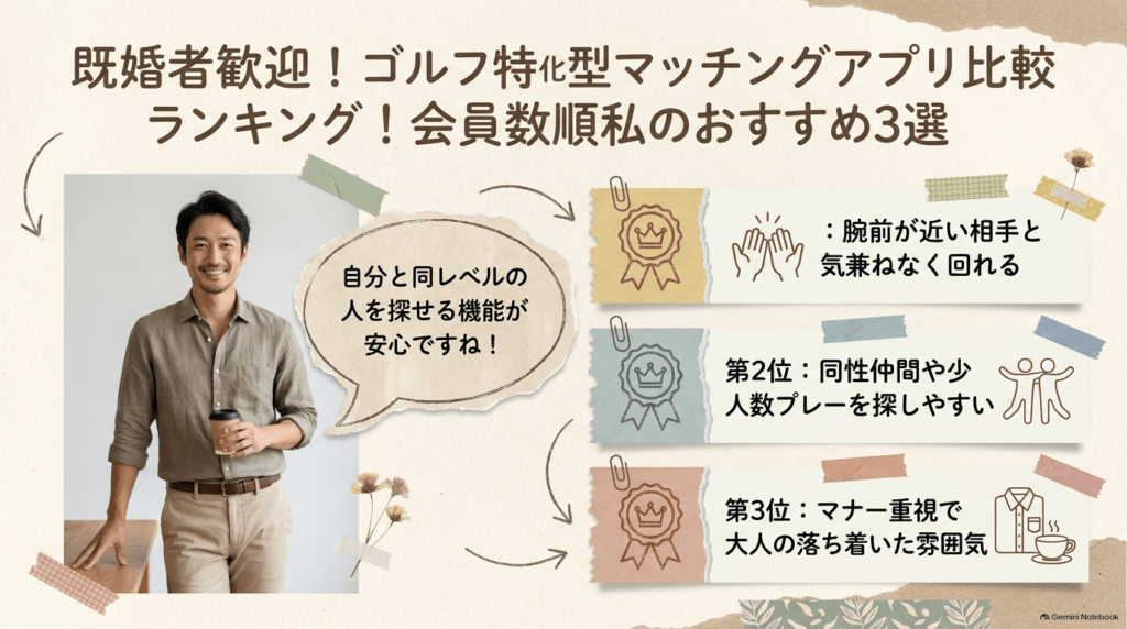 既婚者マチアプの話 | 既婚者のゴルフマッチングアプリ私のおすすめ比較ランキングと無料の出会いコツ